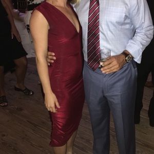 Burgundy Shimmer Bodycon Midi Dress
